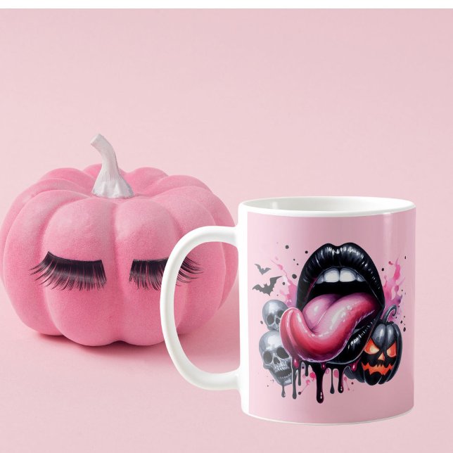 Taza De Café Gracioso goteo Lip Halloween Spooky Pink (Subido por el creador)