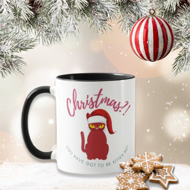 Taza De Café Gracioso Ilustracion de gato de Navidades rojos (Subido por el creador)