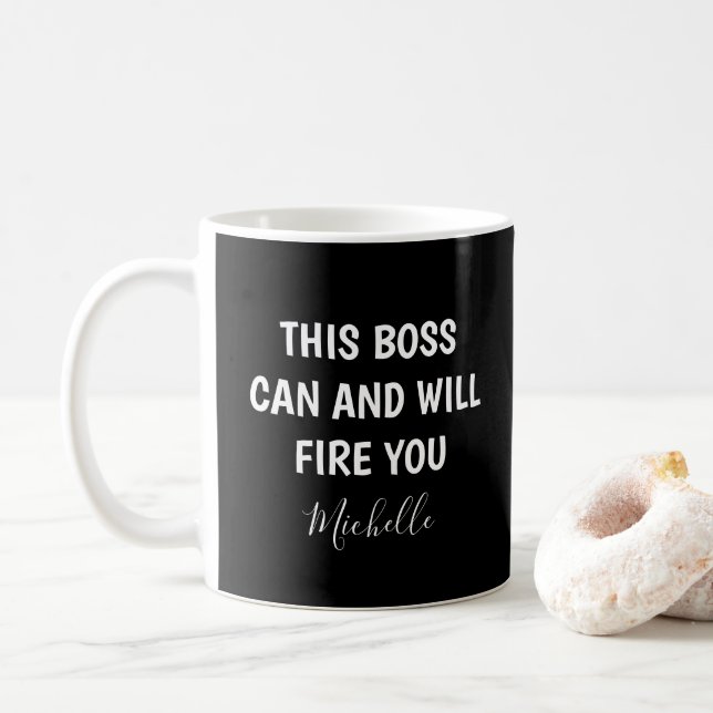 Taza De Café Gracioso Jefe Lady Black Personalizado (Con donut)