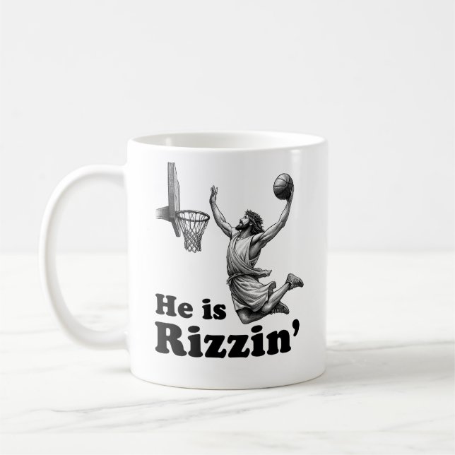 Taza De Café Gracioso Jesus Basketball - Él es Rizzin' (Izquierda)