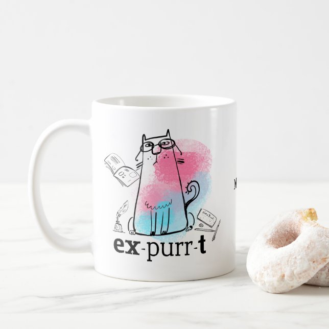 Taza De Café Gracioso juego de gatos en palabras nombre de extr (Con donut)