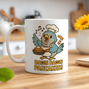 Taza De Café Gracioso Loro Bacon Pancake Chef Cuáquer Ave Quake