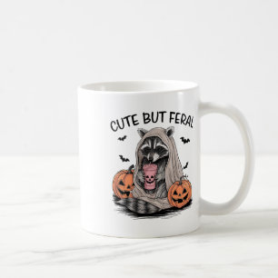 Taza De Café Gracioso mapache de Halloween con gatos de calabaz