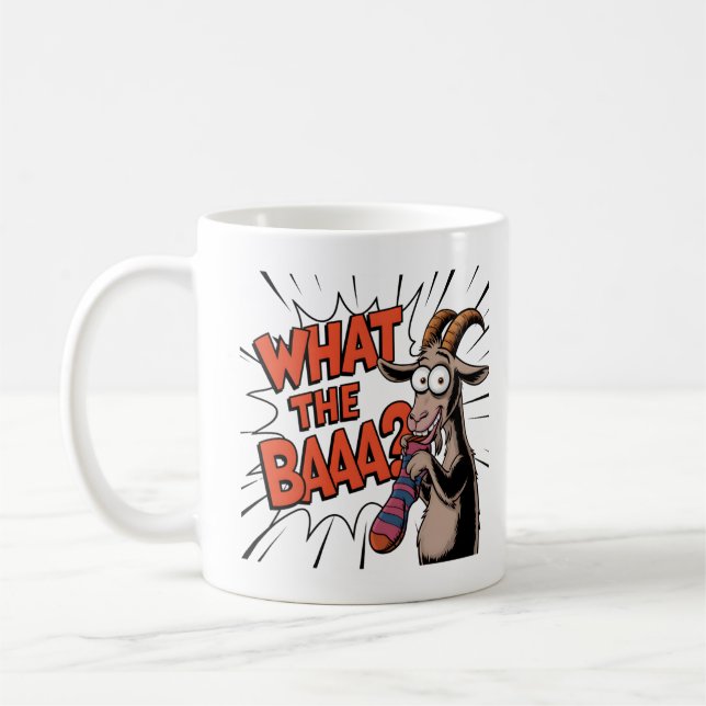 Taza De Café Gracioso Meme de Goat - "¿Qué BAAA?" Hilarious Ani (Izquierda)
