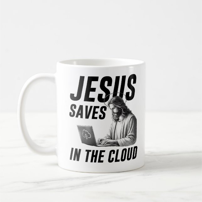 Taza De Café Gracioso meme de Jesús que Jesús salva en la nube (Izquierda)