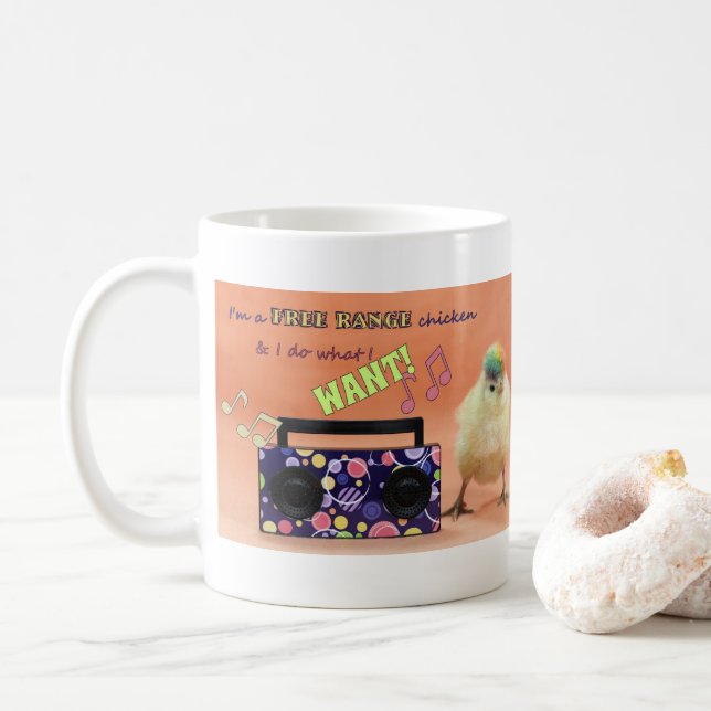 Taza De Café Gracioso Mug de pollo de rango libre (Con donut)