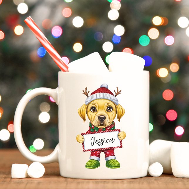 Taza De Café Gracioso Navidad de Elf de Yellow Lab Mug (Yellow Labrador custom Christmas mug.)