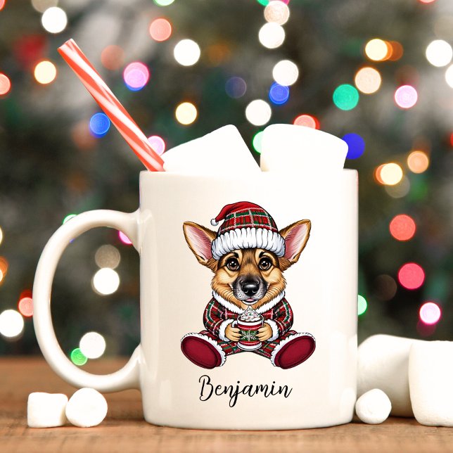 Taza De Café Gracioso pastor alemán Navidades de Elf Mug (Funny German shepherd personalized Christmas mug.)