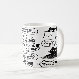 Taza De Café Gracioso patrón de gato negro y blanco