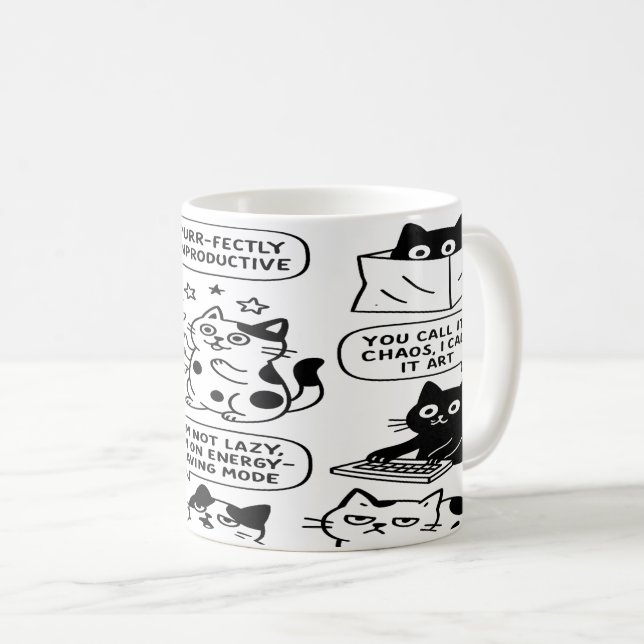 Taza De Café Gracioso patrón de gato negro y blanco (Anverso derecho)