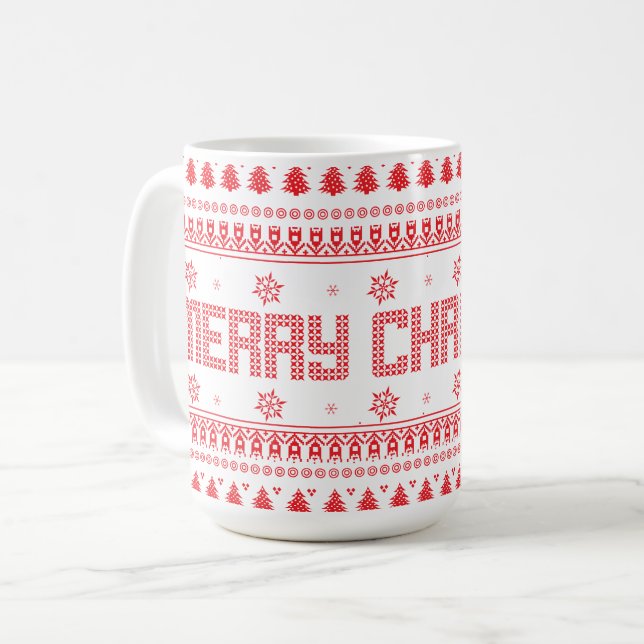 Taza De Café Gracioso patrón de Navidad de Ugly Merry (Anverso izquierdo)