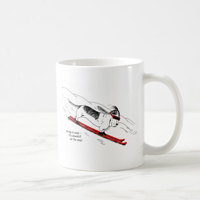 Taza De Café Gracioso Perro de Esquí Abajo (Derecha)