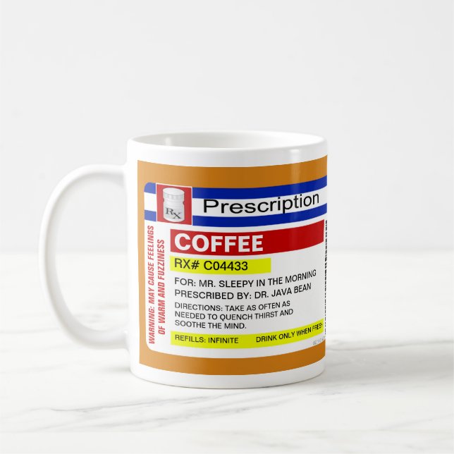 Taza De Café Gracioso Personalizado con receta médica personali (Izquierda)