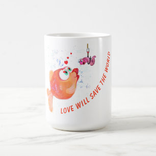 Taza De Café Gracioso pescado y gusano Mug - amor