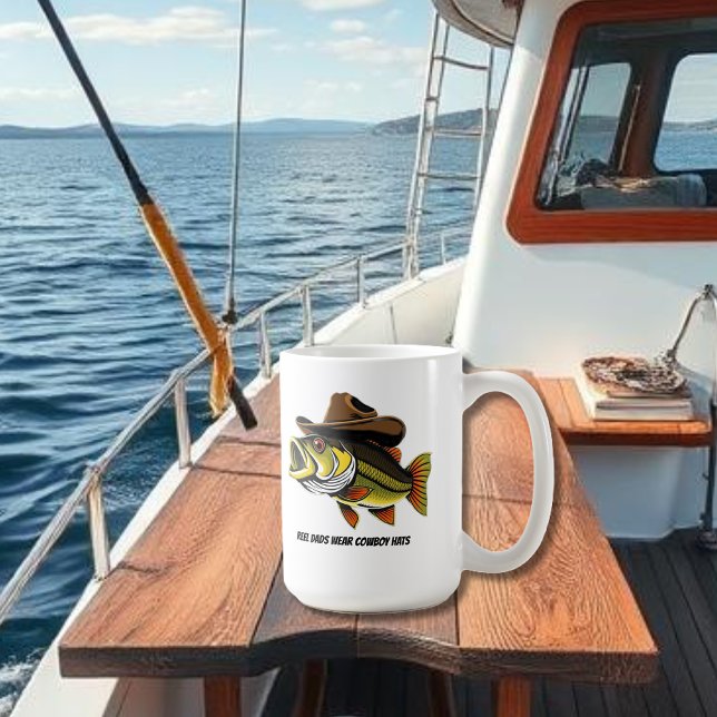 Taza De Café Gracioso pez trasero Mug con Gorra de vaquero (Funny Mug Bass Fish with a Cowboy Hat  fathers day gift)