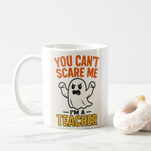 Taza De Café Gracioso profesor de Halloween con fantasma (Con donut)