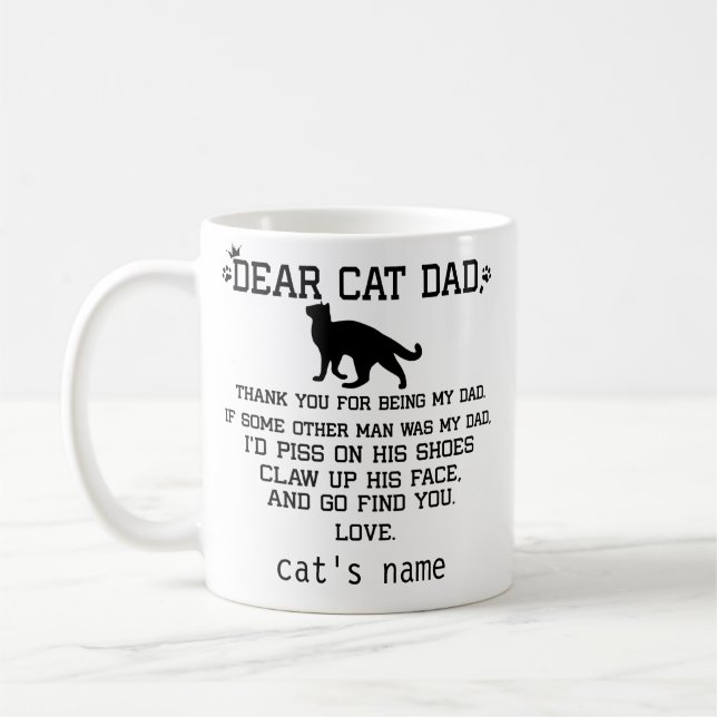 Taza De Café gracioso Querido gato, papá y el nombre del gato (Izquierda)