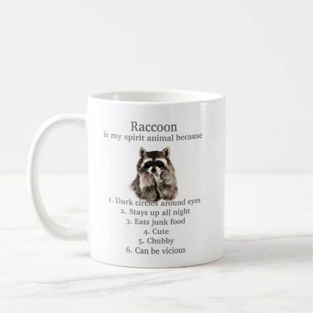 Taza De Café Gracioso Raccoon Spirit Animal Humor Cute acuarela (Izquierda)