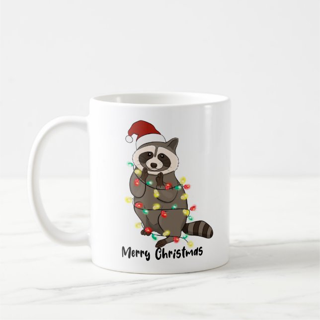 Taza De Café Gracioso Racoon navideño (Izquierda)