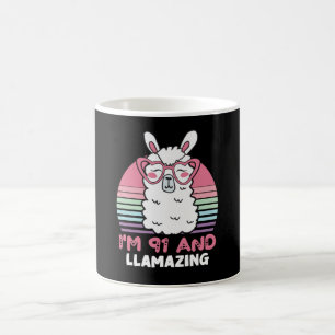 Taza De Café Gracioso regalo de cumpleaños 91ª Llama Adorable p