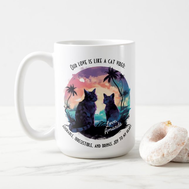 Taza De Café Gracioso regalo de gato para El día de San Valentí (Con donut)