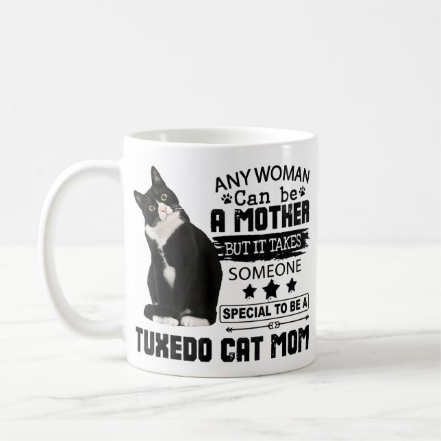 Taza De Café Gracioso regalo de mamá de gato de Tuxedo (Izquierda)
