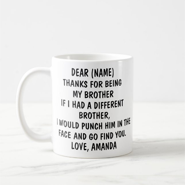 Taza De Café Gracioso Regalo Para Hermano | Hermano Personaliza (Izquierda)