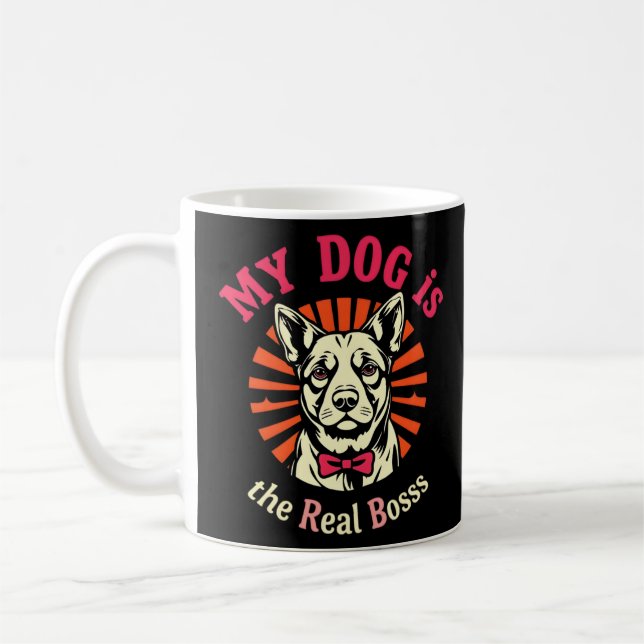 Taza De Café Gracioso retro 'Mi perro es el verdadero jefe' (Izquierda)