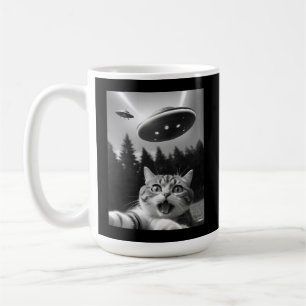 Taza De Café Gracioso Selfie de gato con alieno de OVNI