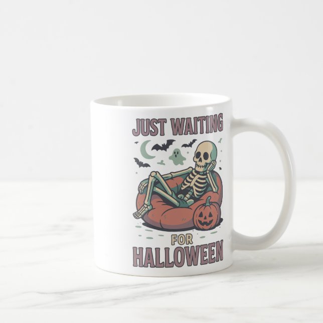 Taza De Café Gracioso Skeleton Summerween Esperando Hallo (Derecha)