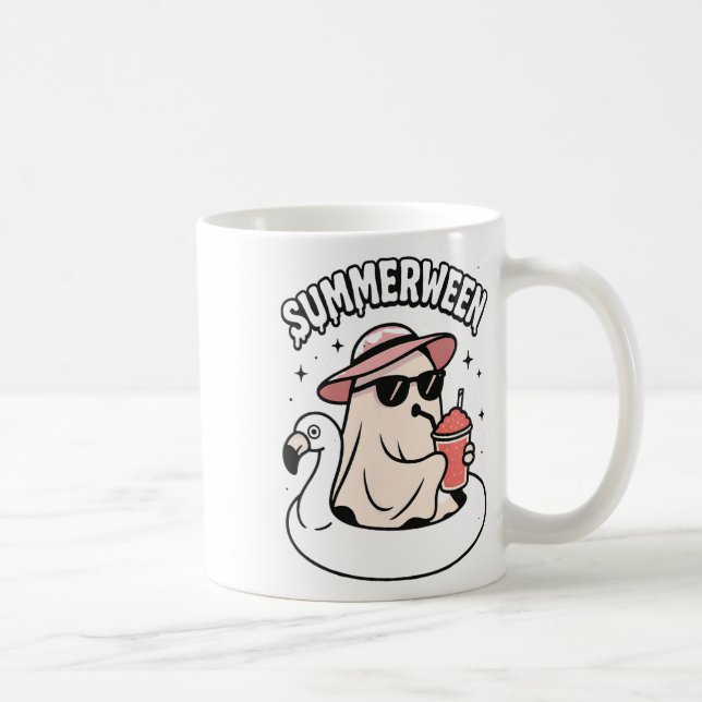Taza De Café Gracioso Summerween Ghost Pink Flotando En Flaming (Derecha)