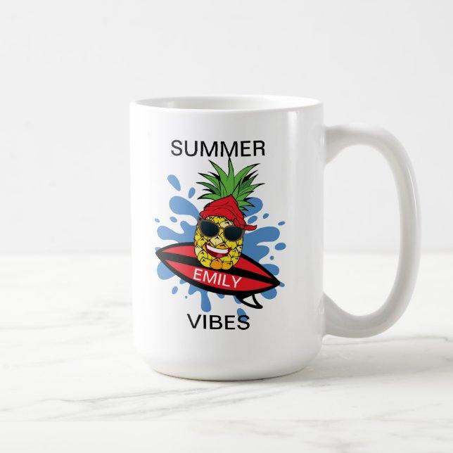 Taza De Café Gracioso Surfing Pineapple Coffee Mug (Derecha)