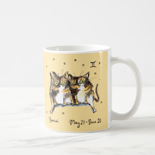 Taza De Café Gracioso tortoisinfierno Gemini Gatos Zodiac, sign (Derecha)
