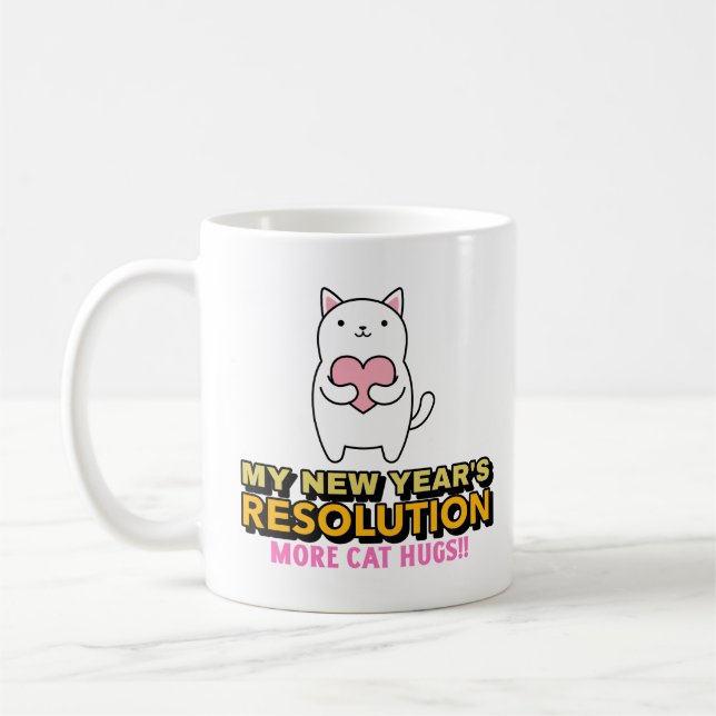 Taza De Café Graciosos abrazos de gato en Año Nuevo (Izquierda)