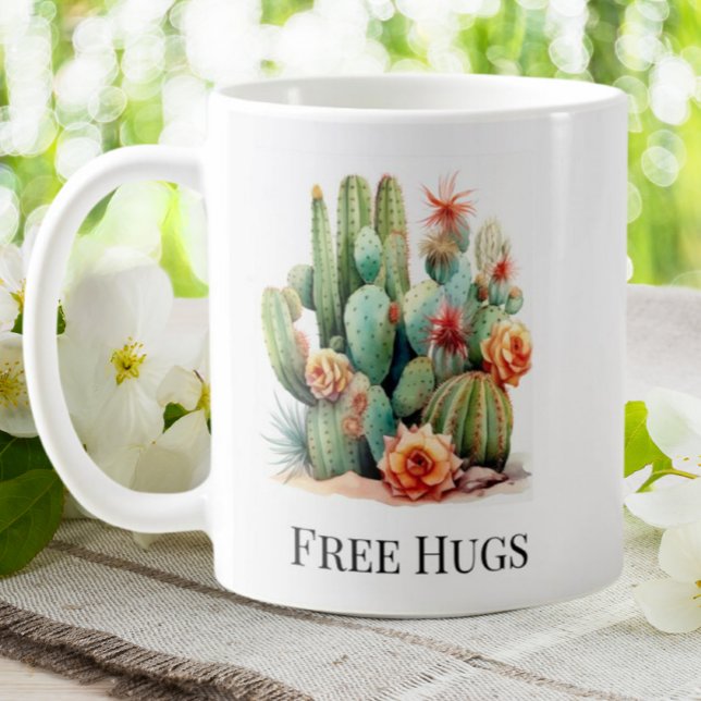 Taza De Café Graciosos Cactus Abrazos Gratuitos Plantas De Jard (Subido por el creador)
