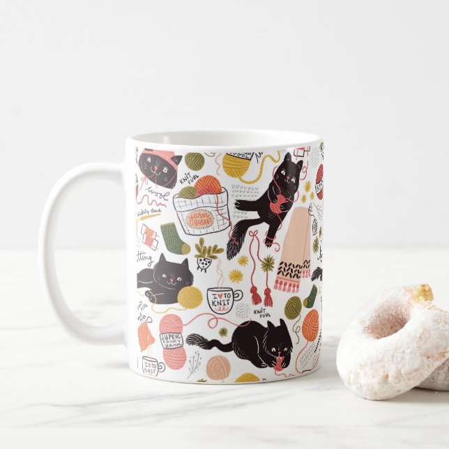 Taza De Café Graciosos Gatos Y Yarn (Con donut)