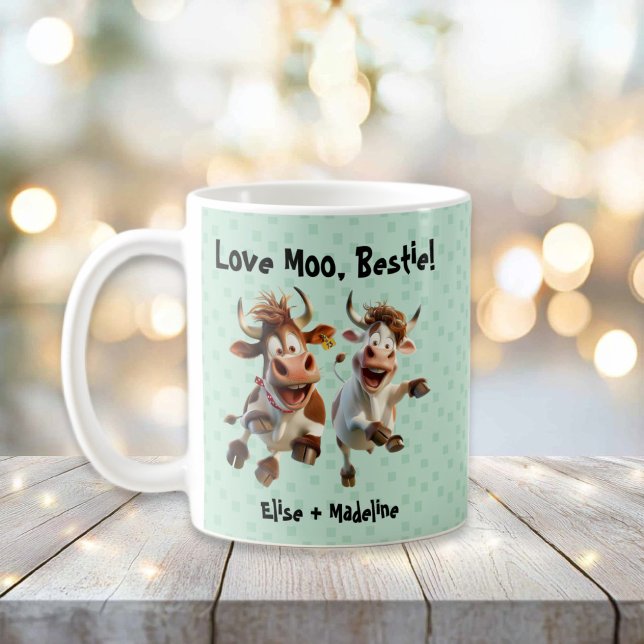 Taza De Café Graciosos "Love Moo Bestie" Personalizados Mejores (Funny "Love Moo Bestie" Personalized Best Friends Coffee Mug)