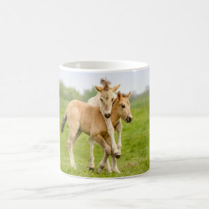 Taza De Café Graciosos Y Salvajes Terneros De Caballos De Konik