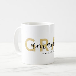 Taza De Café Grad Modern Script Name Personalized Gold Black