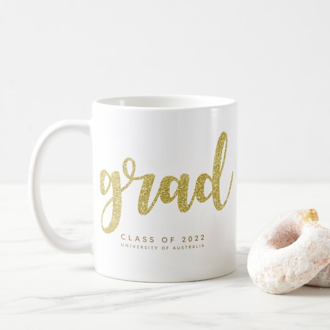 Taza De Café Grad Mug, simple Purpurina de Faux Gold (Con donut)