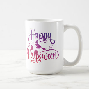 Taza De Café Gradiente feliz de Halloween gato bruja volador Ca