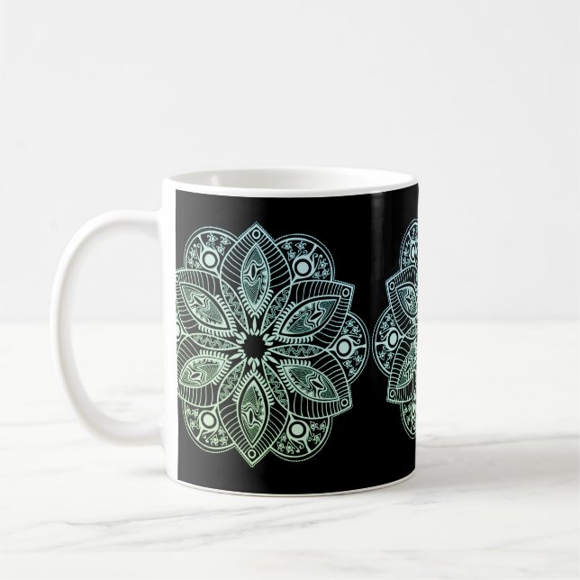 Taza De Café Gradiente verde tribal exótico Mandala (Izquierda)
