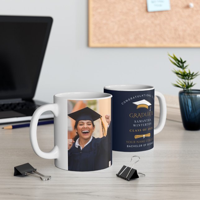 Taza De Café Graduación 2025 Foto de graduado Keepsake (Graduation Photo Typography 11oz White Coffee Mug)