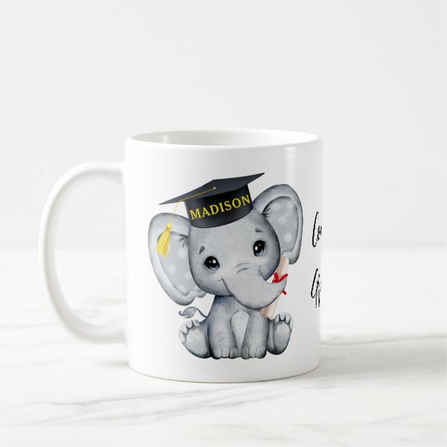 Taza De Café Graduación Cute Elephant (Izquierda)
