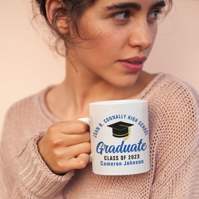 Taza De Café Graduación de Blue High School Graduate Personaliz (Subido por el creador)