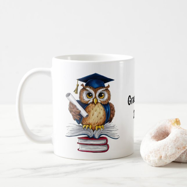 Taza De Café Graduación de búho personalizada (Con donut)