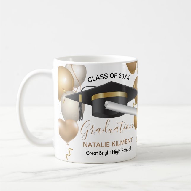 Taza De Café Graduación de Graduación de Graduados en Negro y O (Izquierda)