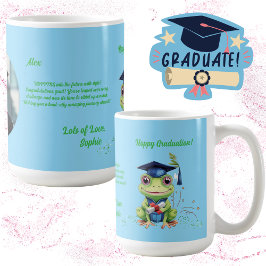 Taza De Café Graduación de mensaje de foto de rana graciosa