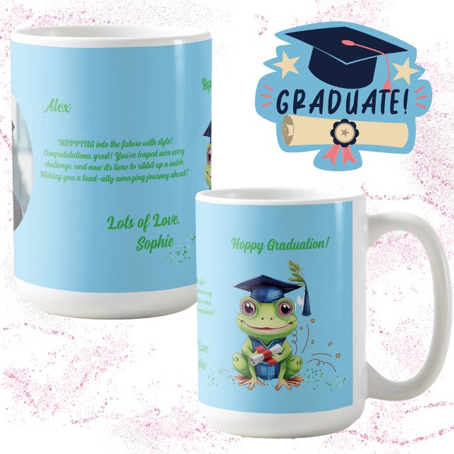 Taza De Café Graduación de mensaje de foto de rana graciosa (Subido por el creador)
