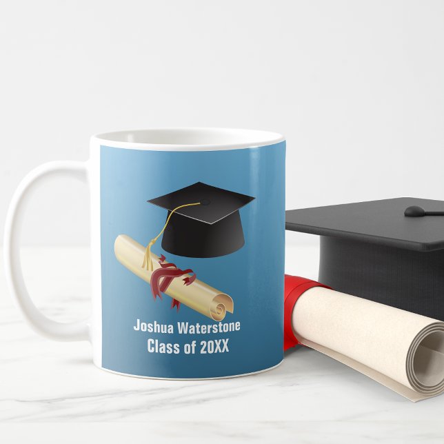 Taza De Café Graduación de Mortarboard y Diploma (Subido por el creador)
